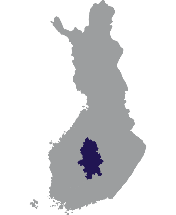 Landkaart Finland grijs met regio Centraal-Finland donkerblauw op transparante achtergrond - 600 * 733 pixels